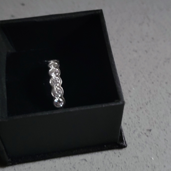 1.50Ct White Round Moissanite Half Bezel Set Wedding Band Ring In 14K White Gold - Picture 5 of 6